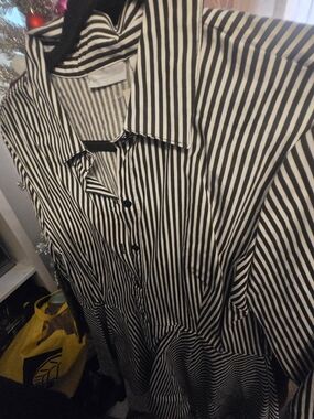 New York & Company Black and White Vertical Stripe Button-Down Shirt